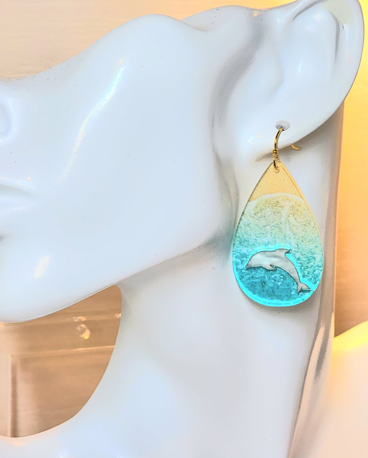 Turtle Beach Earrings – Coastal Ocean Wave & Sea Turtle or dolphin Jewelry