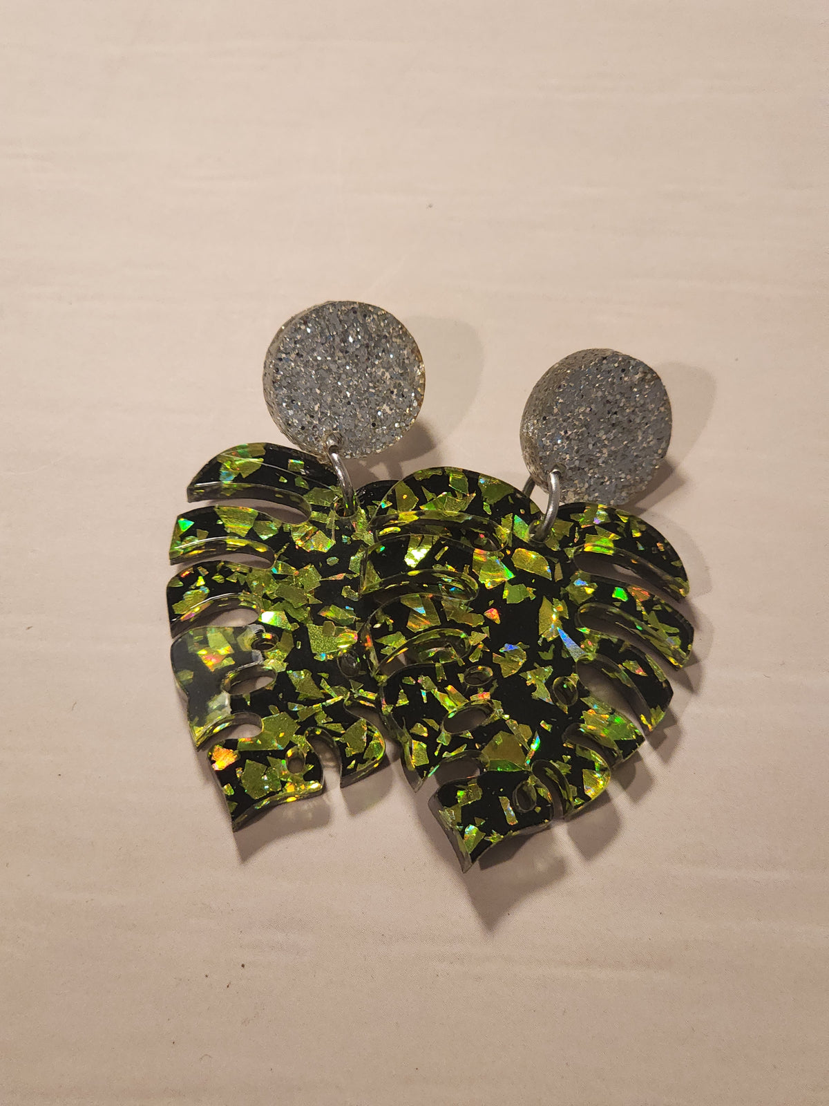 Chunky Glitter Monstera Earrings