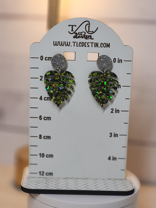 Chunky Glitter Monstera Earrings