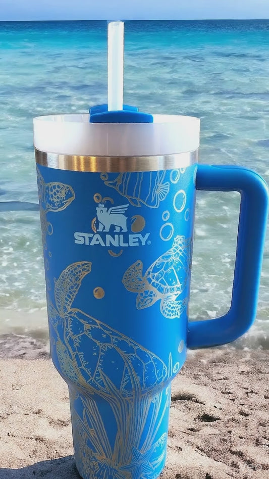 Azure blue sea turtle tumbler