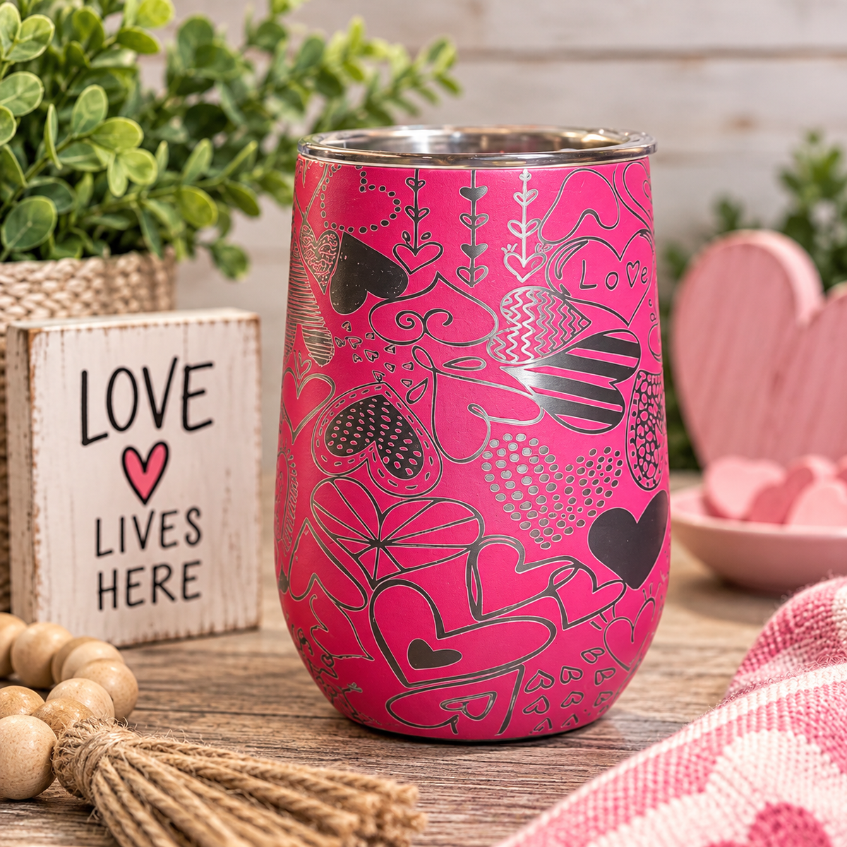 Pink Heart Wine tumbler