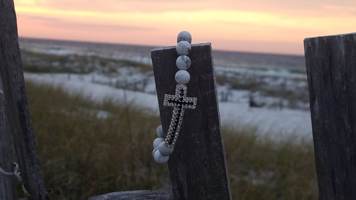Howlite cross bracelet